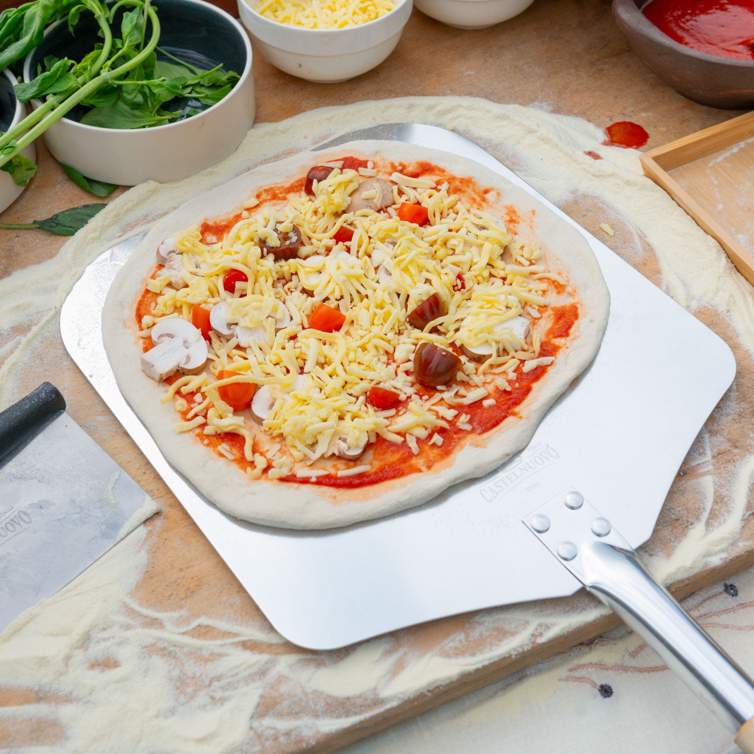 PALA PARA PIZZA DESMONTABLE 35X40 MANGO DE MADERA